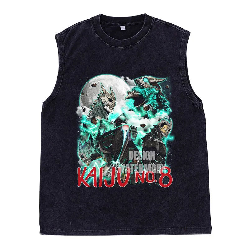 Anime Hibino Kafka Tank Tops Oversized Vintage Washed K-Kaiju No 8 Vest Retro Manga Harajuku Soushirou T-shirt Man 100% Cotton