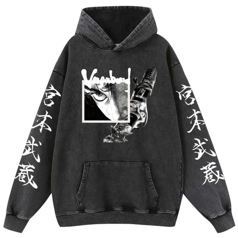Japan Anime Vagabond Musashi Miyamoto Printed Hooded Men Manga Cotton Hoodies Casual Vintage Streetwear Harajuku Male Sweatshirt