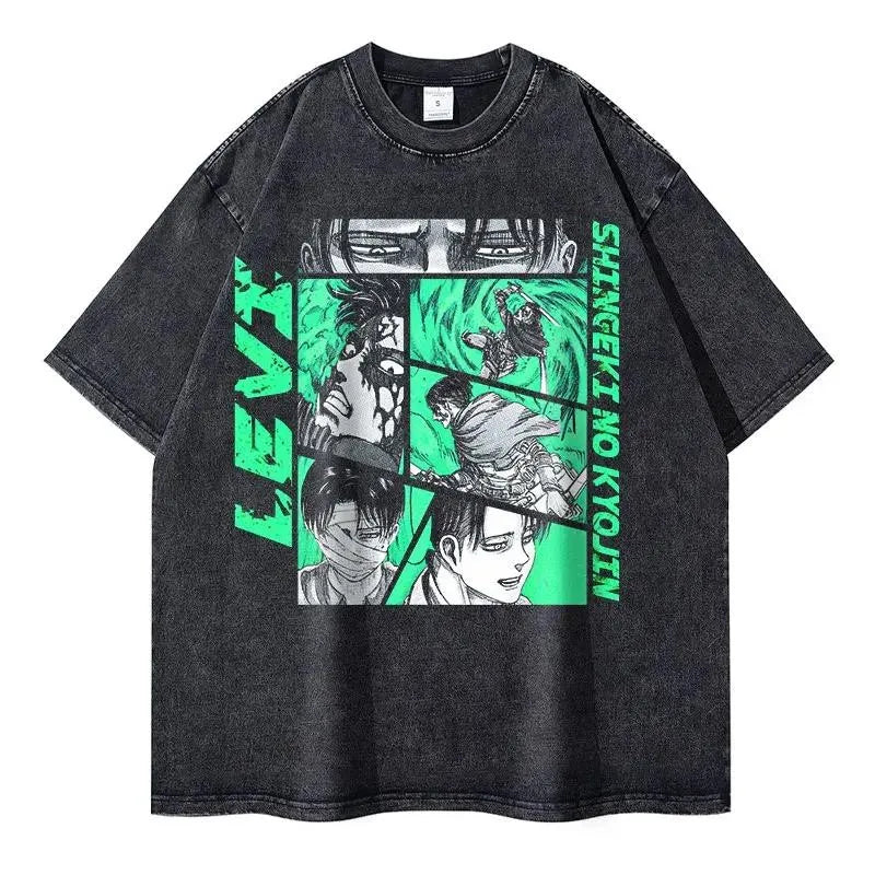 Hot Anime Attack On Titan Levi Ackerman Printed Tshirt Men Women Shingeki No Kyojin T-shirts Male Oversize Washed Cotton T Shirt