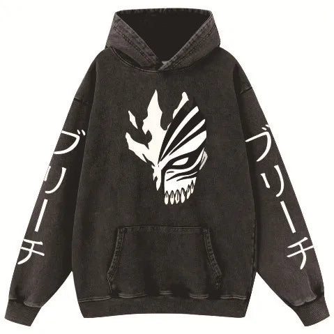Hot Anime BLEACH Kurosaki Ichigo Graphic Washed Hooded Men Women Cotton Hoodies Vintage Casual Streetwear Harajuku Sweatshirt