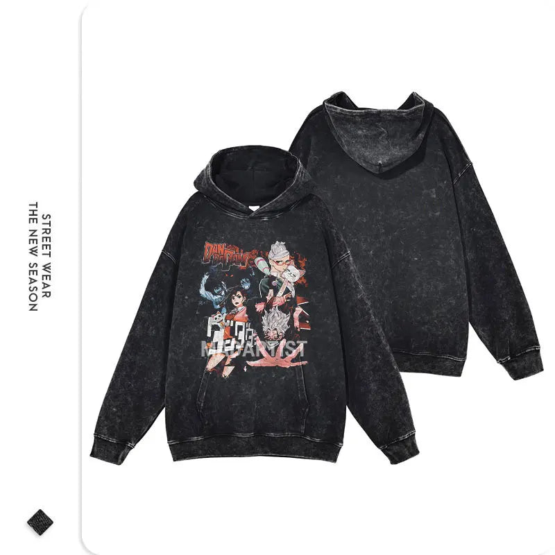 Anime dandadan Hoodies Vintage Washed Dan Da Dan Hooded Sweatshirts Oversize Streetwear Manga Ayase Momo Okarun Hoodie Men Women