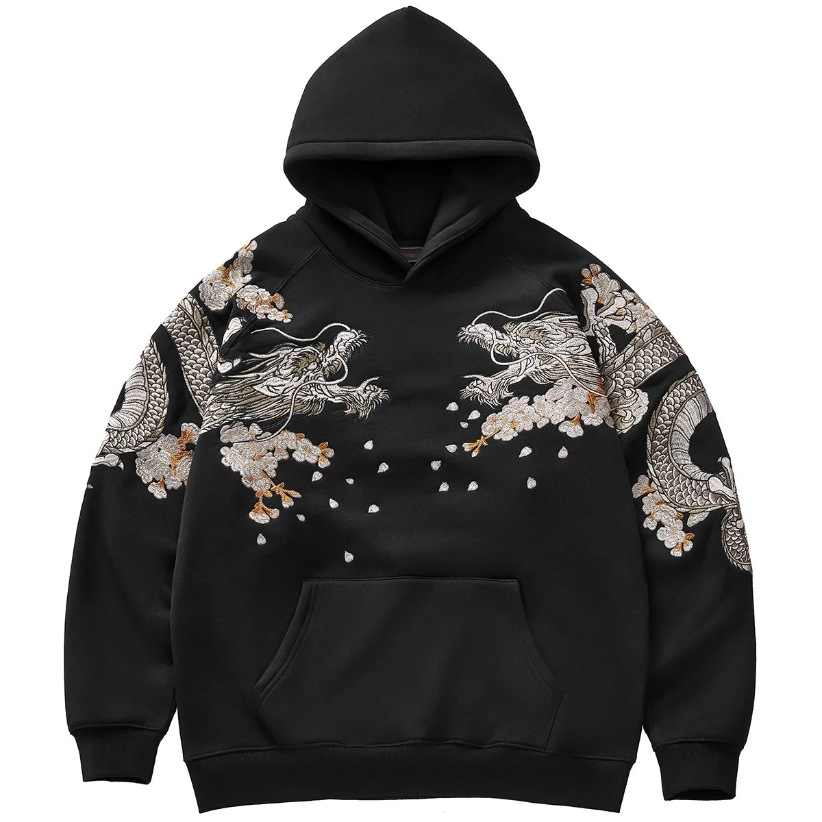 Hoodie Noir Broder Version Dragon Blanc (100% Coton)