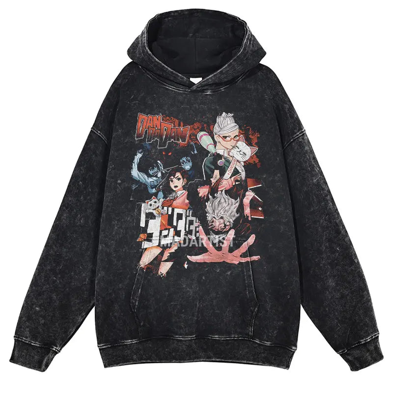 Anime dandadan Hoodies Vintage Washed Dan Da Dan Hooded Sweatshirts Oversize Streetwear Manga Ayase Momo Okarun Hoodie Men Women