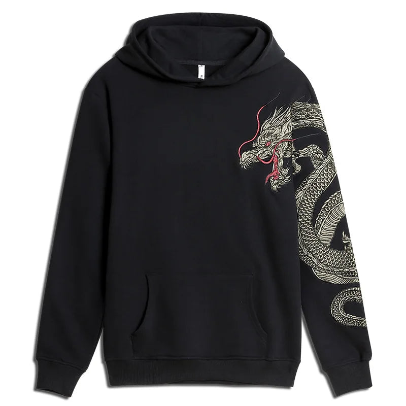 Hoodie Noir Broder Version Dragon (100% Coton)