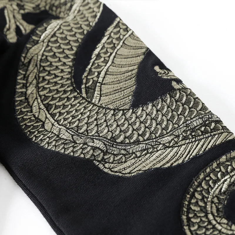 Hoodie Noir Broder Version Dragon (100% Coton)