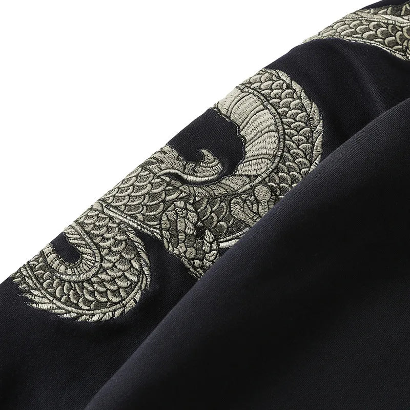 Hoodie Noir Broder Version Dragon (100% Coton)