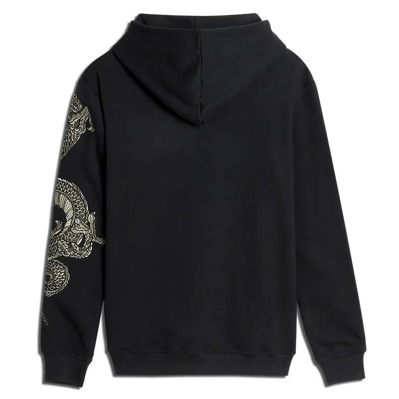 Hoodie Noir Broder Version Dragon (100% Coton)