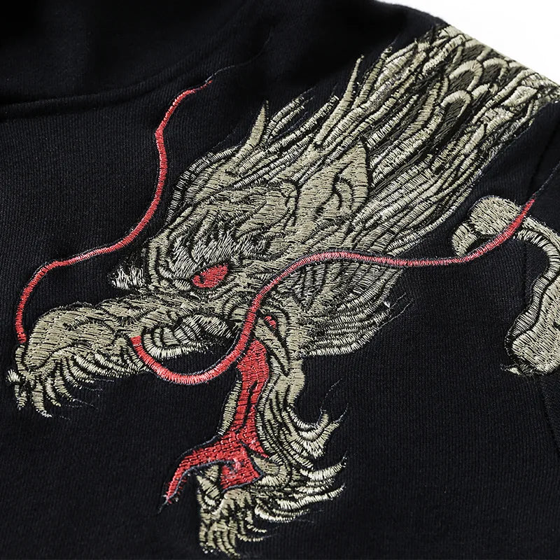 Hoodie Noir Broder Version Dragon (100% Coton)