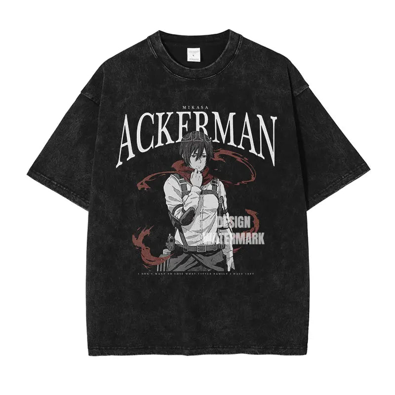 Ackerman Mikasa T Shirts Vintage Washed Anime A-Attack on T-Titan T-shirt Y2K Streetwear Manga Shingeki no Kyojin Tops Tees Man