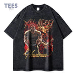 Hanma Yujiro T-shirt Harajuku Vintage Washed Anime T Shirts Streetwear Manga Ogre Oversized Tshirt Harajuku Retro Tops Tees Men