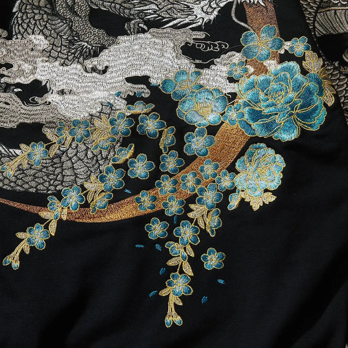 Hoodie Noir Broder Version Dragon Blanc (100% Coton)