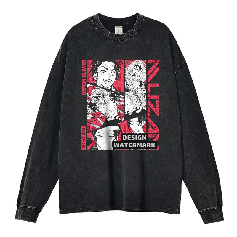 Anime D-Demon S-Slayer Sweater Muzan Long Sleeve T Shirts Tanjirou Sweatshirts Inosuke Muichirou Kyoujurou Pullover 100% Cotton