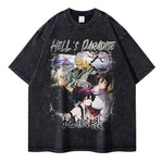 Anime Hells Paradise T Shirts Vintage Washed Jigokuraku T-shirt Oversized Summer Manga Sagiri Gabimaru Tops Tees Men 100% Cotton