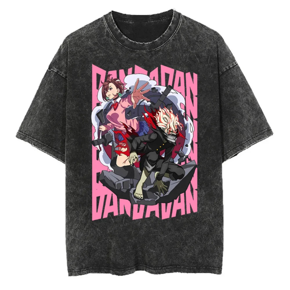 Anime Dandadan Ayase Momo Okarun Printed TShirt Men Washed Cotton Tshirts Oversized Casual T Shirt Harajuku Male Manga Tops