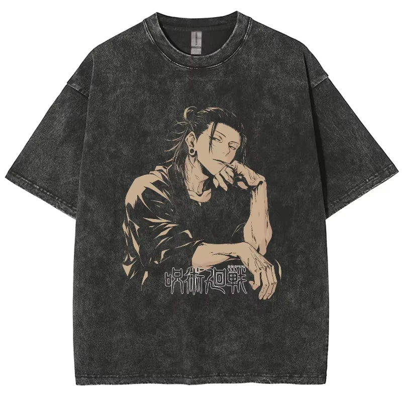 Anime Jujutsu Kaisen Geto Suguru Graphic T-Shirt Men Women Washed Tshirts Manga Vintage Streetwear Harajuku Male Cotton Tops