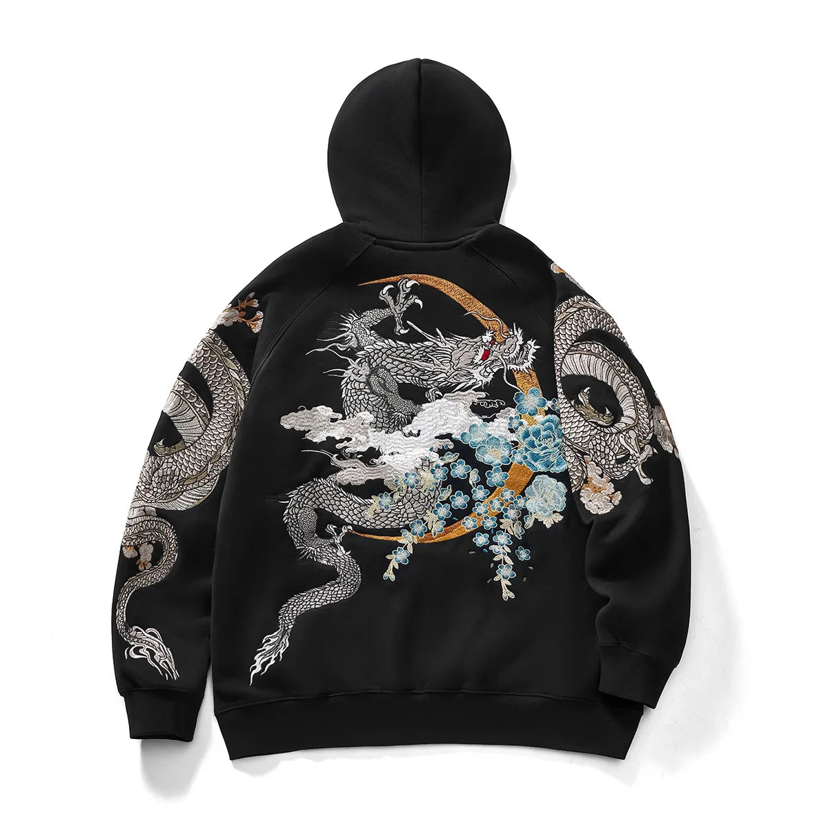 Hoodie Noir Broder Version Dragon Blanc (100% Coton)
