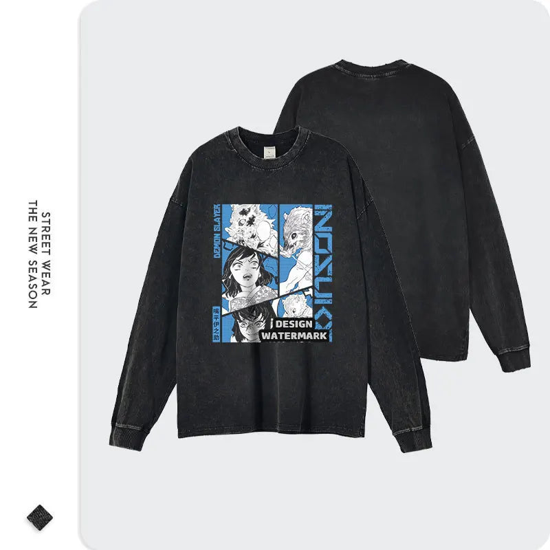 Anime D-Demon S-Slayer Sweater Muzan Long Sleeve T Shirts Tanjirou Sweatshirts Inosuke Muichirou Kyoujurou Pullover 100% Cotton