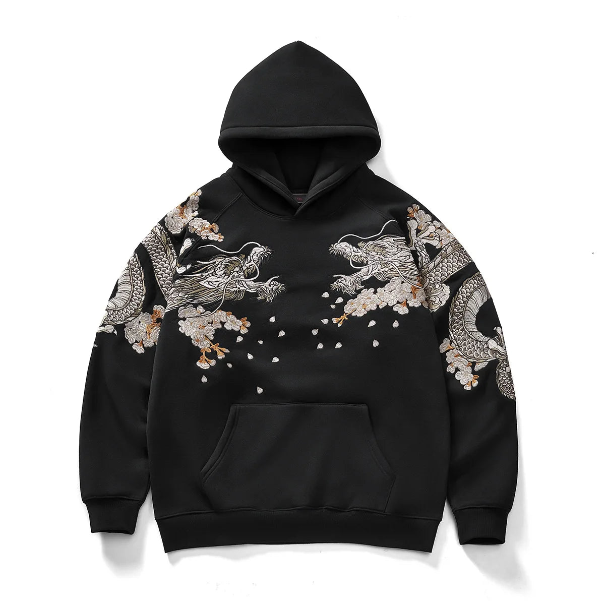 Hoodie Noir Broder Version Dragon Blanc (100% Coton)