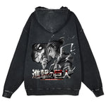 Anime Attack On Titan Eren Jaeger Graphic Washed Hooded Men Vintage Casual Hoodies Cotton Sweatshirt Harajuku Male Streetwear