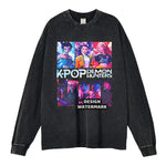 Anime Rumi Sweater Vintage Washed K-KPop D-Demon Hunters Long Sleeve T Shirts Oversized Mira Sweatshirts Tops Tees 100% Cotton