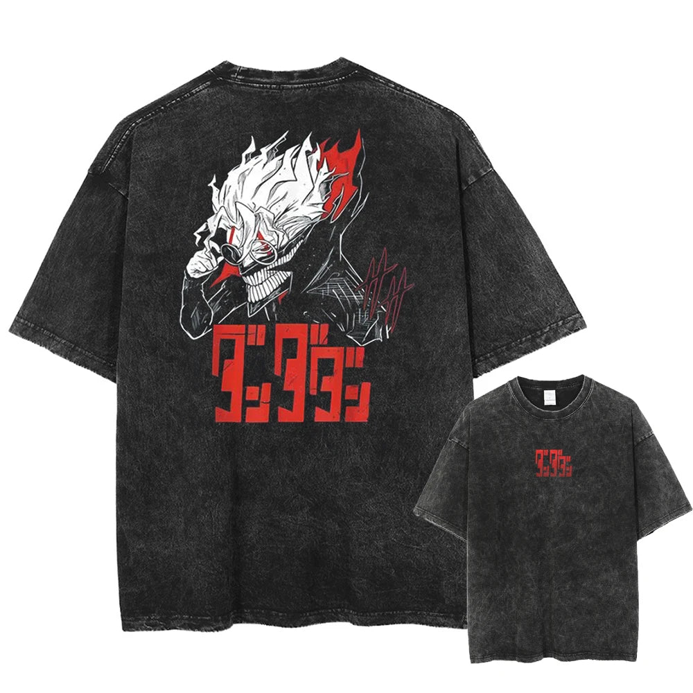 DAN DA DAN Streetwear Vintage T-Shirt Anime Graphic Print TShirt Washed Short Sleeve Top Hip Hop Men Summer Harajuku Casual Tees