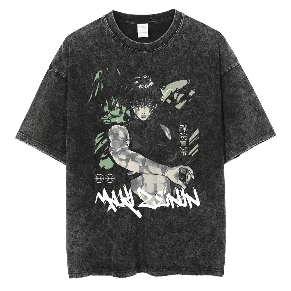 Hot Anime Jujutsu Kaisen Zenin Maki Cool Printed T-shirt Men Women Classic Tshirts Harajuku Male Washed Cotton Manga T Shirt