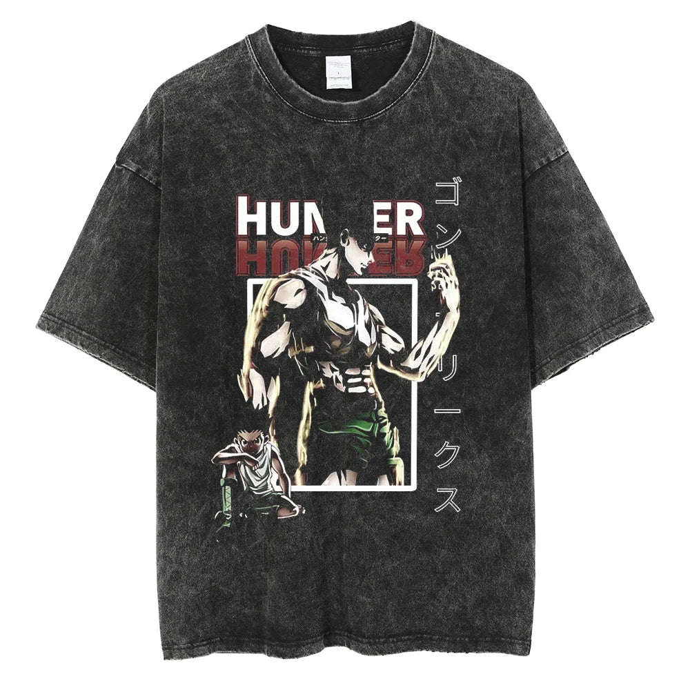 Hot Anime Hunter × Hunter GON FREECSS Print Tshirt Men Women Oversized T-shirts Manga T Shirt Harajuku Male Washed Cotton Tshirt
