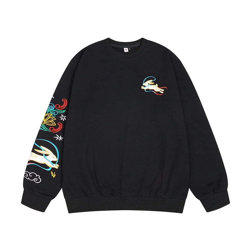 Sweet-shirt Noir Broder Version Lapin (100% Coton)