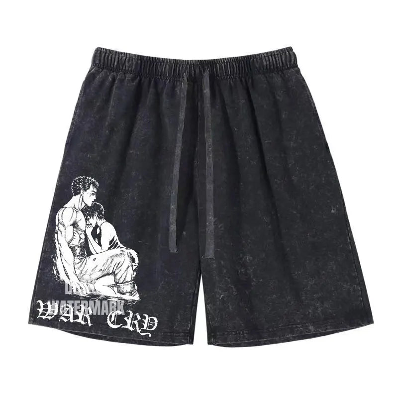 Anime B-Berserk Sports Shorts Oversized Vintage Washed Griffith Sports Manga Baggy Pants Board Shorts Sports Fitness Shorts Man