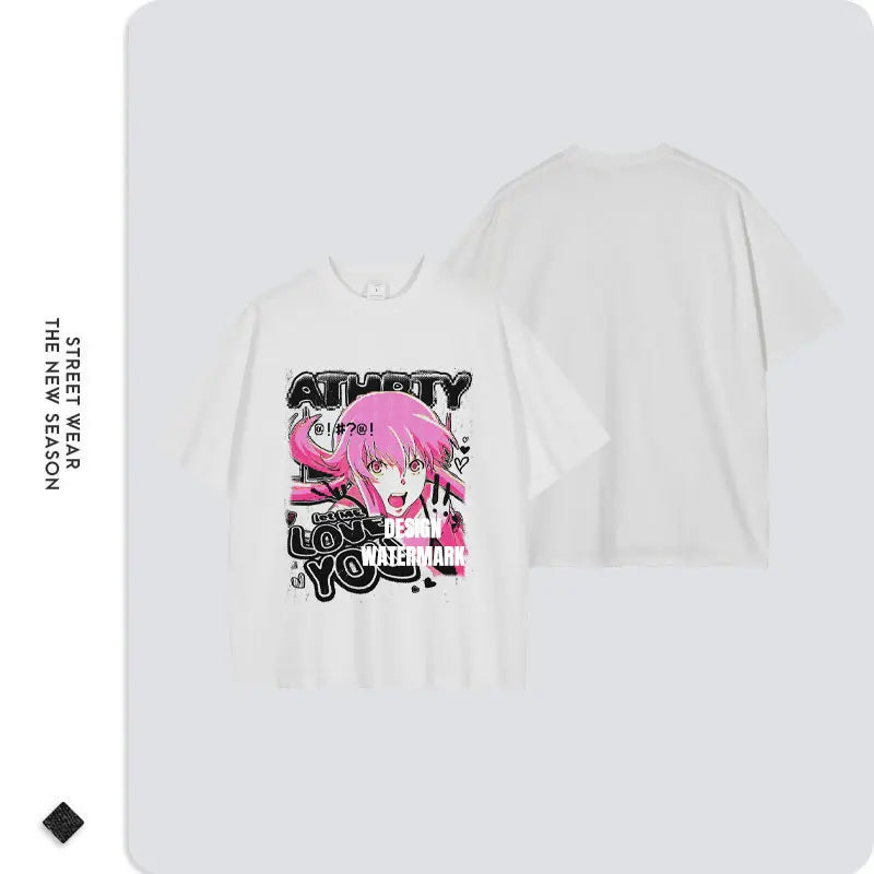 Anime The Future Diary T Shirt Oversized Vintage Washed Gasai Yuno T-shirts Manga Mirai Nikki Summer Tops Tees Man 100% Cotton