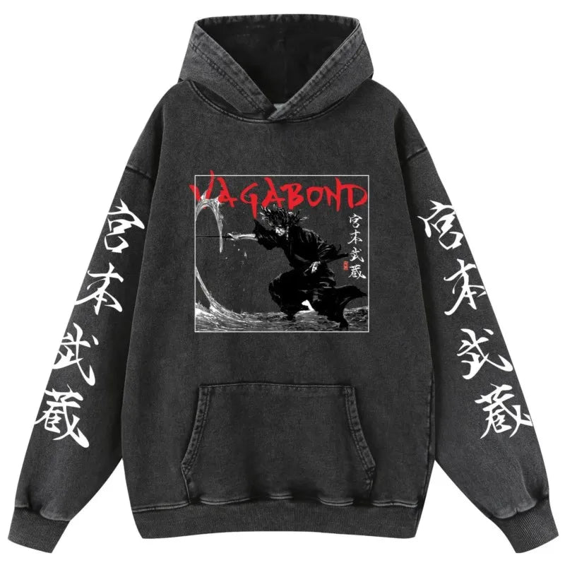 Japan Anime Vagabond Musashi Miyamoto Printed Hooded Men Manga Cotton Hoodies Casual Vintage Streetwear Harajuku Male Sweatshirt