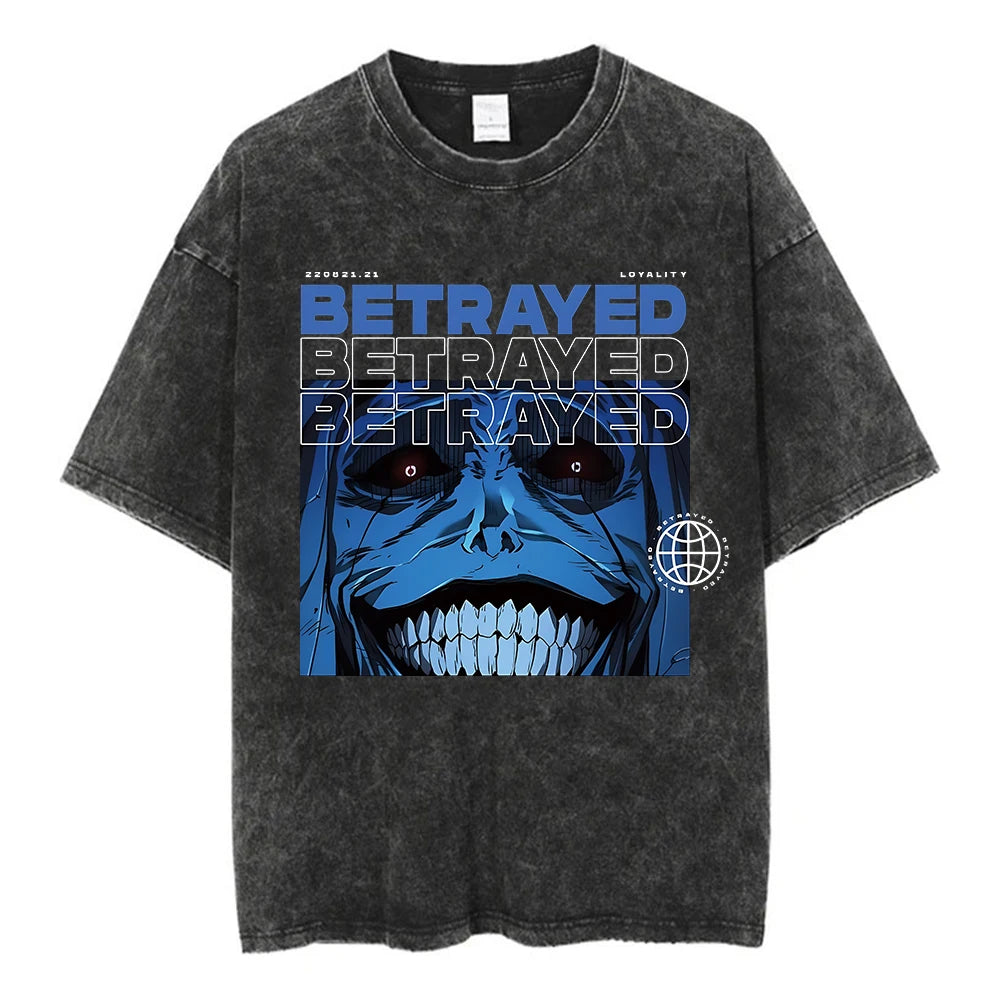 Japan Anime Solo Leveling Sung JinWoo Printed Tee Men Women Vintage Washed Cotton Tshirts Harajuku Male High Quality T-shirt