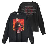 Anime Fate Sweater Vintage Washed FGO Long Sleeve T Shirts Oversized Saber Rin Tohsaka Archer Sweatshirts Tops Tees 100% Cotton