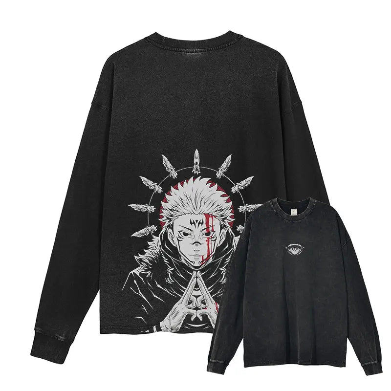 Anime J-Jujutsu K-Kaisen Sweater Gojou Satoru Long Sleeve T Shirts Sukuna Sweatshirts Yuuji Fushiguro Toji Pullover 100% Cotton