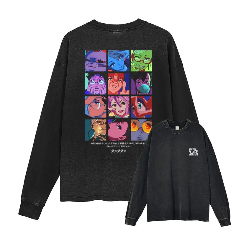 Anime Dandadan Sweater Vintage Washed Dan Da Dan Long Sleeve T Shirts Oversized Ayase Momo Sweatshirts Tops Tees 100% Cotton