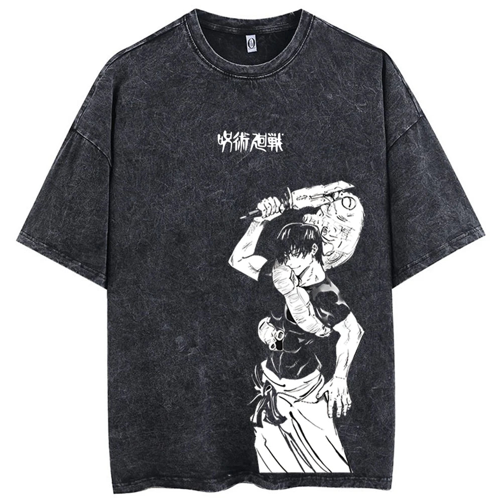 Anime Jujutsu Kaisen Fushiguro Toji Printed T Shirt Men Women Manga Tshirts Washed Cotton T-shirt Harajuku Unisex Oversized Tee